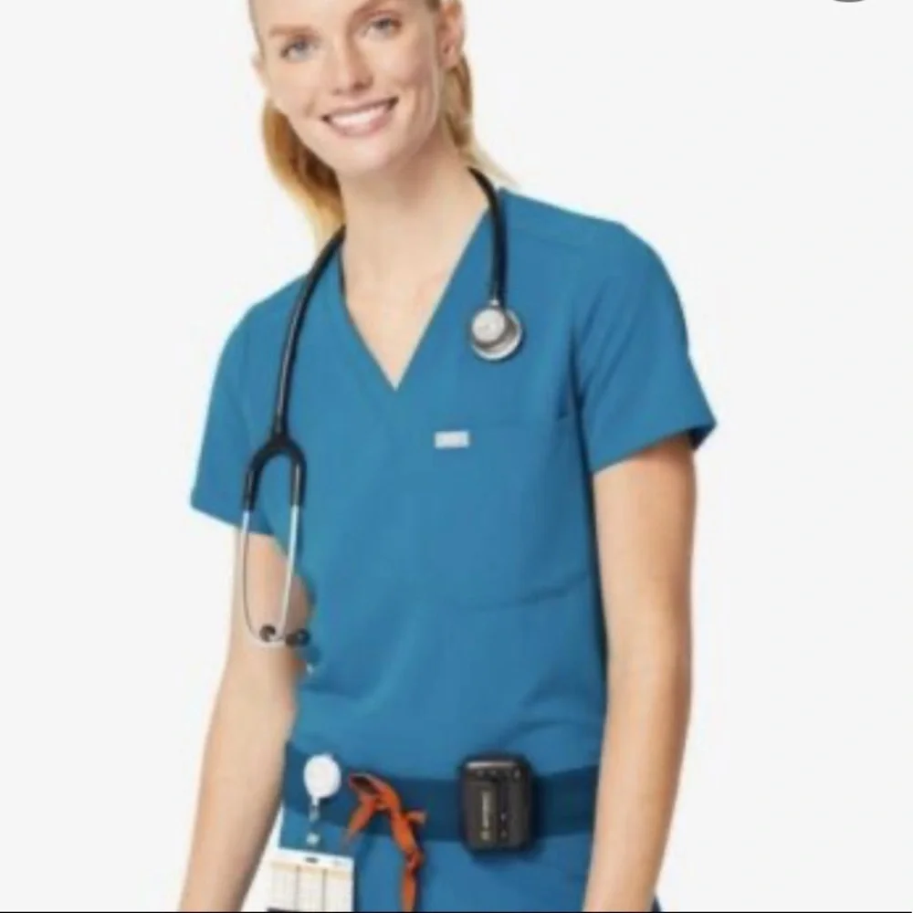 Figs Catarina Teal One Pocket Scrub Top Pre Owned Womens Size XS